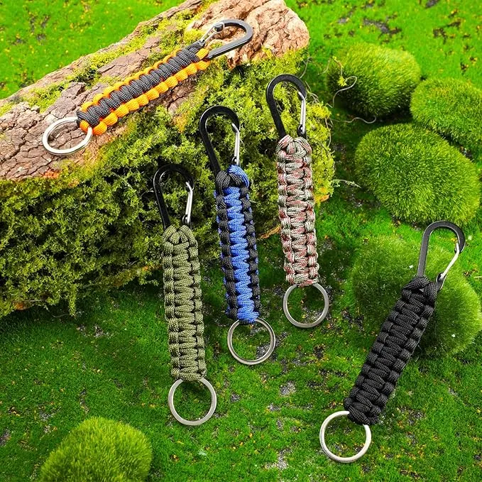 Fumete 20 Pcs Paracord Keychain Military Braided Keychain Clip with Strap Paracord Backpack Strap with Chain Hooks for Women Men Camping Fishing Hiking Backpacking Keys Hanger, 5 Styles