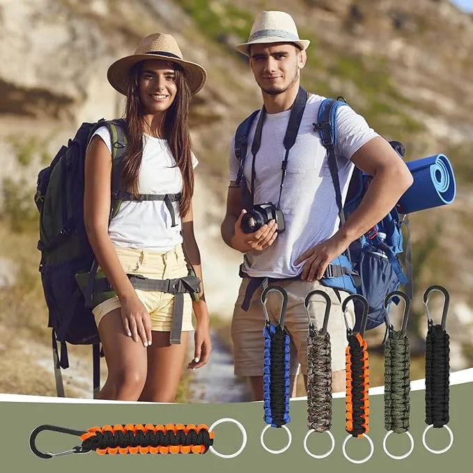 Fumete 20 Pcs Paracord Keychain Military Braided Keychain Clip with Strap Paracord Backpack Strap with Chain Hooks for Women Men Camping Fishing Hiking Backpacking Keys Hanger, 5 Styles