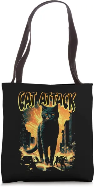 Funny Cat Attack Kitty Destroys City Humans Flee In Horror Tote Bag