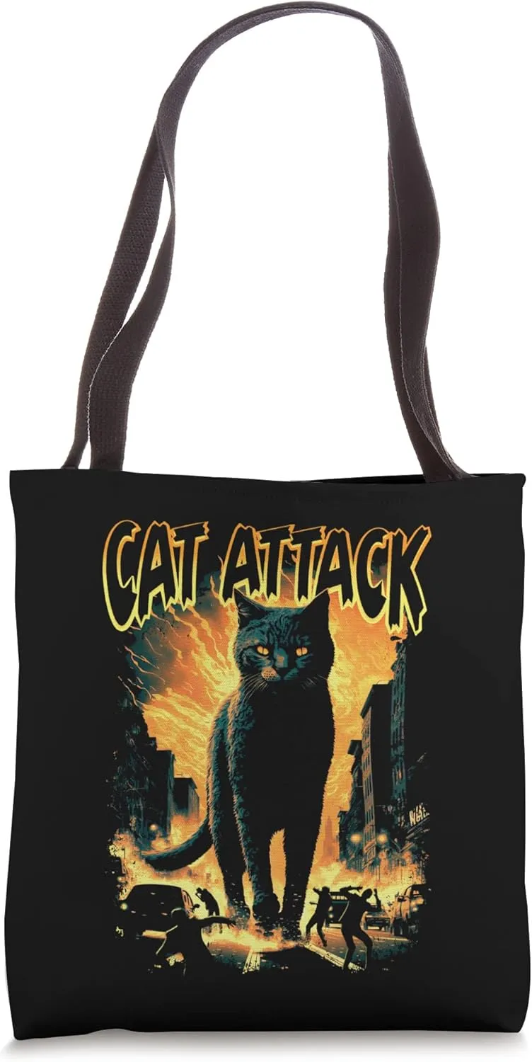 Funny Cat Attack Kitty Destroys City Humans Flee In Horror Tote Bag