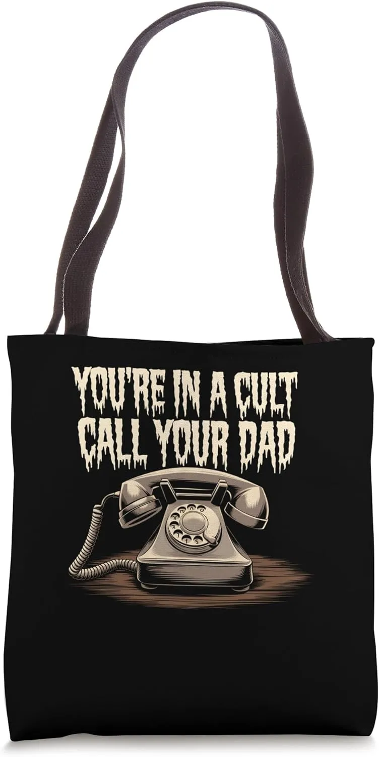 Funny Cult Joke Call Your Dad Retro Phone Design Tote Bag