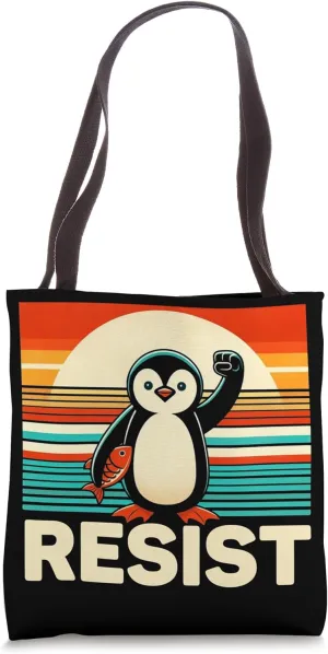 Funny Penguin Resist Penguins Protest Against Tariffs Tote Bag