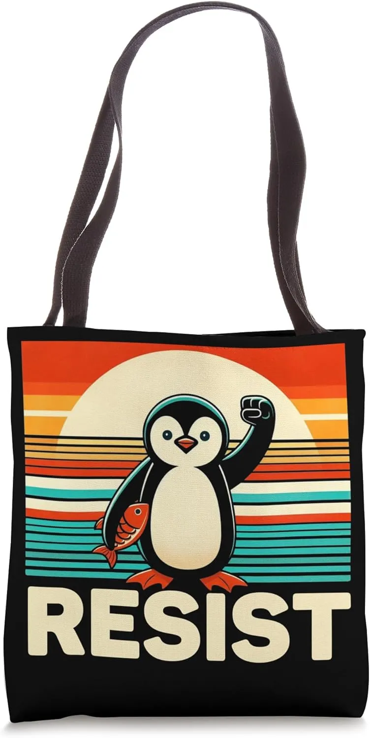 Funny Penguin Resist Penguins Protest Against Tariffs Tote Bag