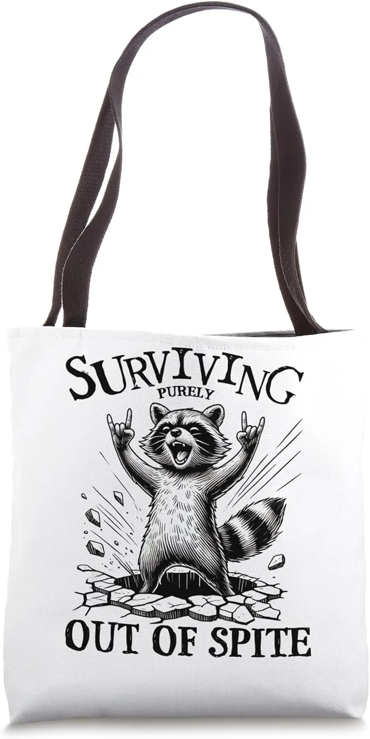 Funny Raccoon I Exist Purely Out Of Spite Trash Panda Meme Tote Bag