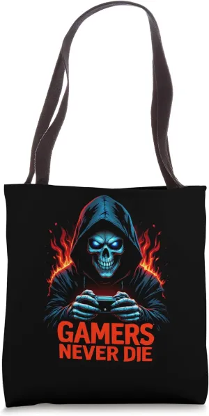 Gamers Never Die Fiery Skeleton Tote Bag