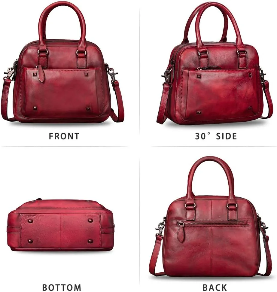 Genuine Leather Satchels for Women Top Handle Bags Handmade Vintage Crossbody Bag Purses Shoulder Bag