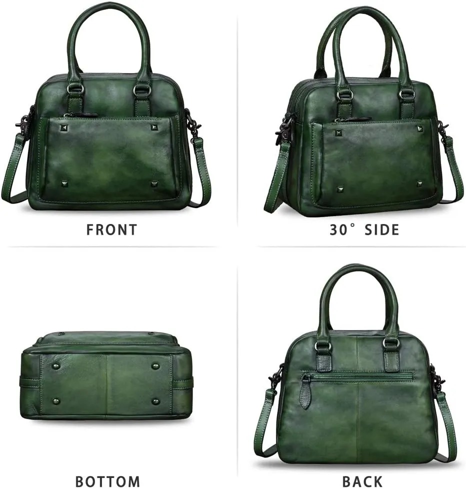 Genuine Leather Satchels for Women Top Handle Bags Handmade Vintage Crossbody Bag Purses Shoulder Bag