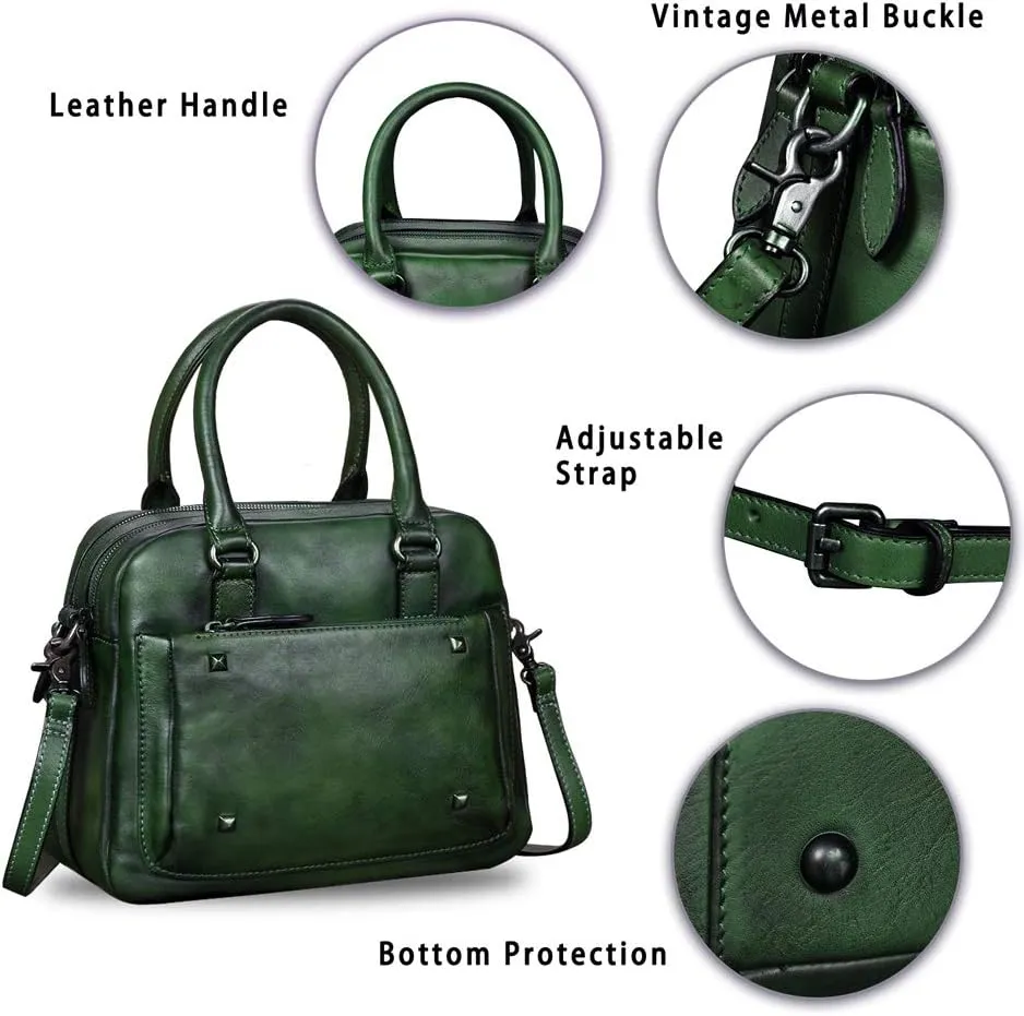 Genuine Leather Satchels for Women Top Handle Bags Handmade Vintage Crossbody Bag Purses Shoulder Bag