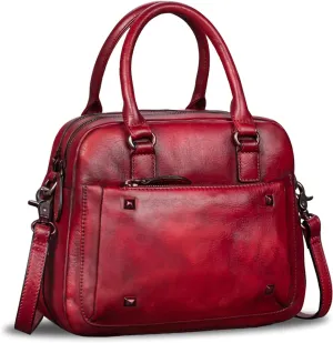 Genuine Leather Satchels for Women Top Handle Bags Handmade Vintage Crossbody Bag Purses Shoulder Bag