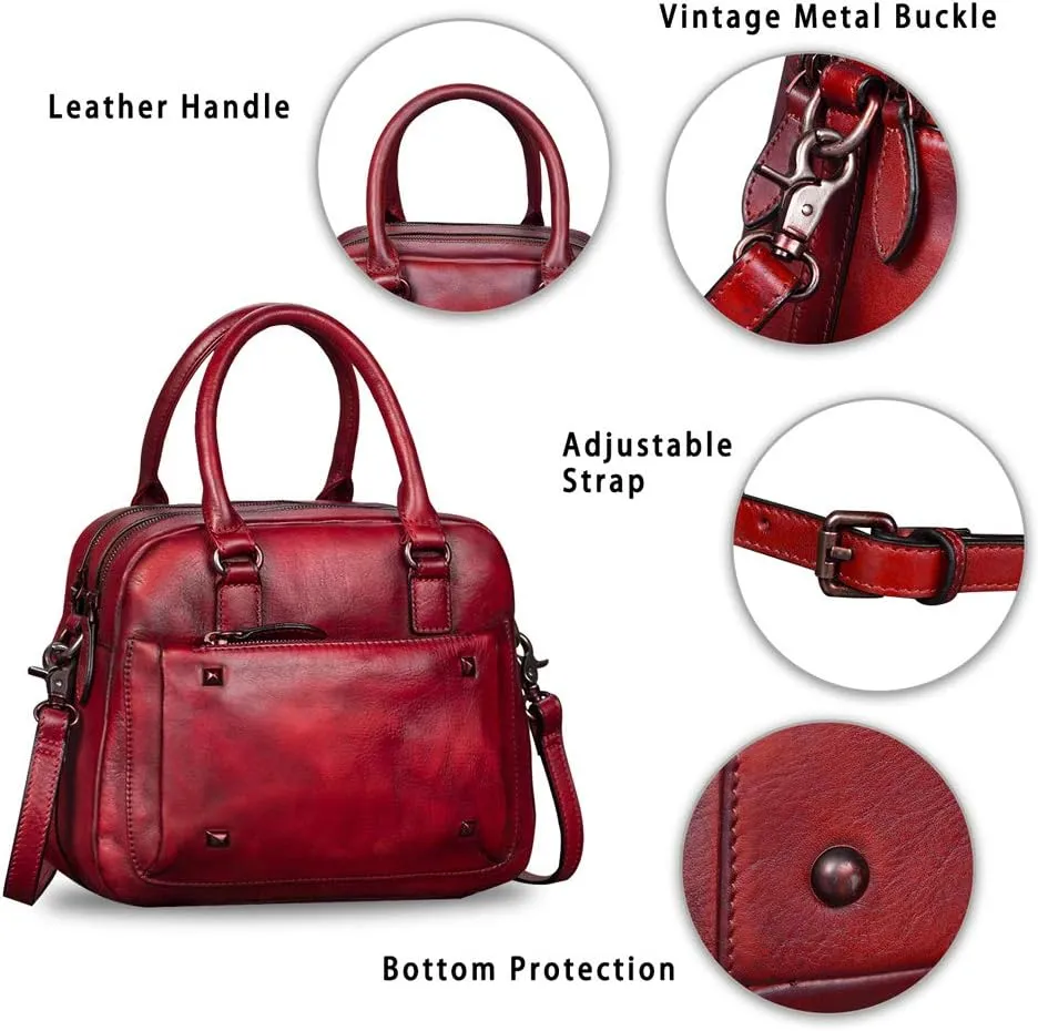 Genuine Leather Satchels for Women Top Handle Bags Handmade Vintage Crossbody Bag Purses Shoulder Bag