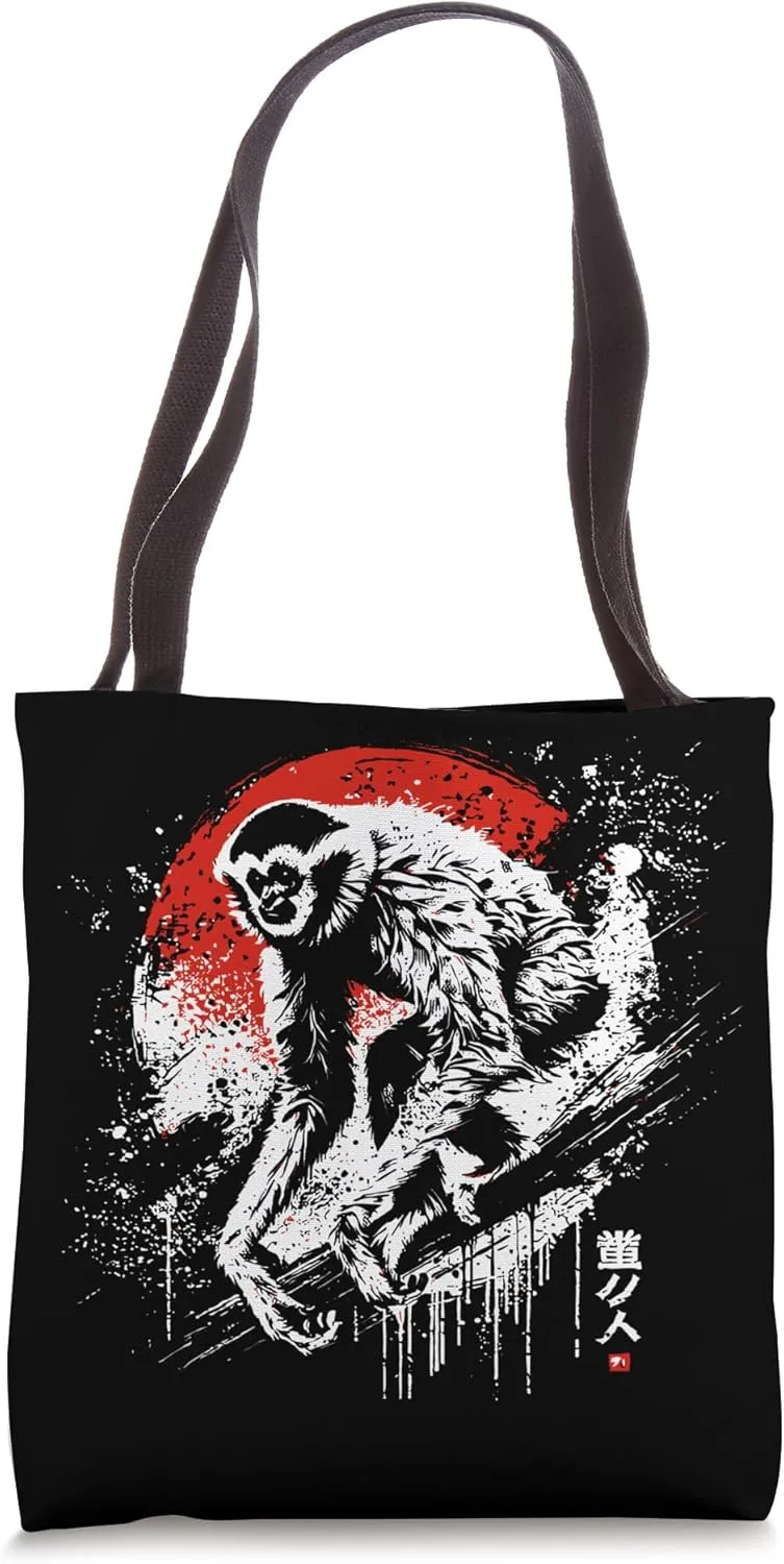 Gibbon. Cool Sumi-e Animal Sunset. Tote Bag