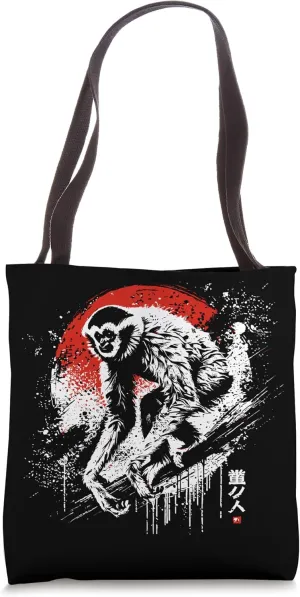 Gibbon. Cool Sumi-e Animal Sunset. Tote Bag