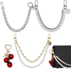 Giegxin 4 Pcs Pearl Purse Extender Chain Cherry Bag Charms Keychain Gold Metal Handbag Straps Crossbody Handle Replacement Purse Strap Accessories for Handbags Decoration
