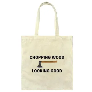 Gift Idea Tote Bag Funny Logger Chopping Wood Looking Good Woodworker Natural White Multicolor Canvas Tote Bag