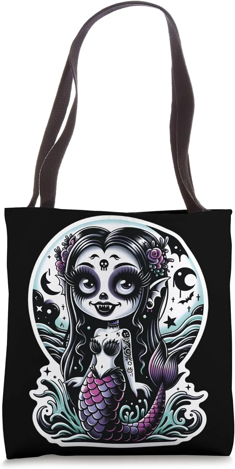 Gothic Cute Fashion Mermaid Enigmatic Graphic Design Tote Bag