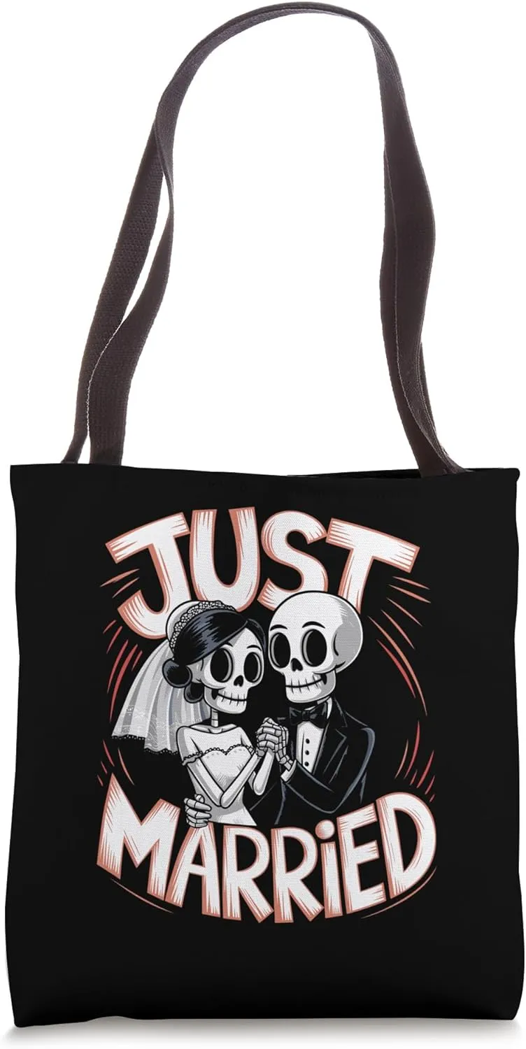 Gothic Just Married Skeleton Couple Tote Bag
