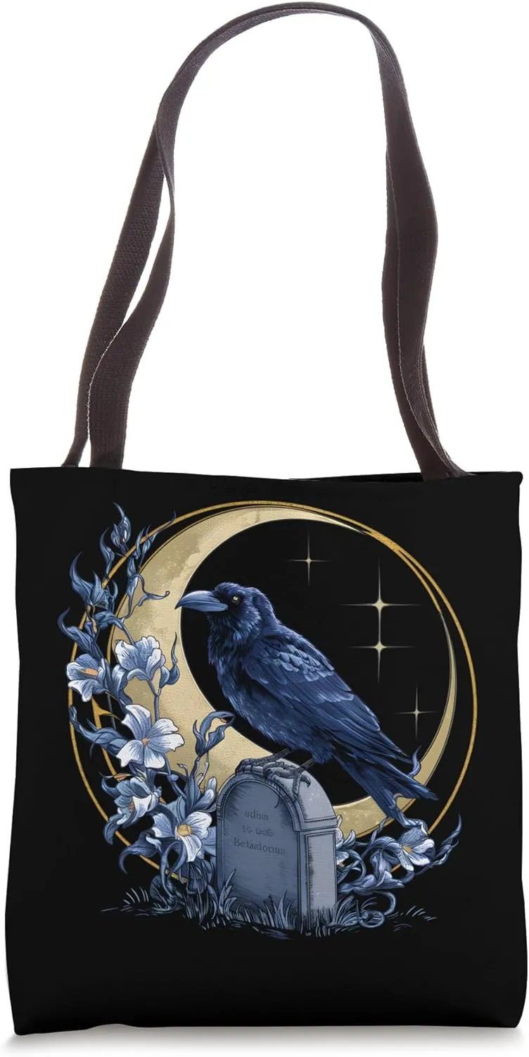 Gothic Raven Moonlit Elegance - Enigmatic Bird & Moon Art Tote Bag