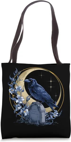 Gothic Raven Moonlit Elegance - Enigmatic Bird & Moon Art Tote Bag