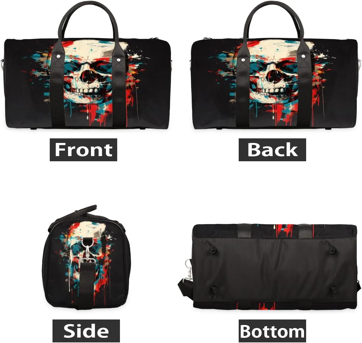 Gothic Skull Travel Duffle Bag, Sports Gym Bags for Women Men, Carry On Weekender Overnight Bag, Spooky Skeleton Bone Workout Hospital Airplane Trips Bag