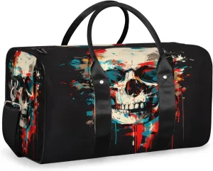 Gothic Skull Travel Duffle Bag, Sports Gym Bags for Women Men, Carry On Weekender Overnight Bag, Spooky Skeleton Bone Workout Hospital Airplane Trips Bag