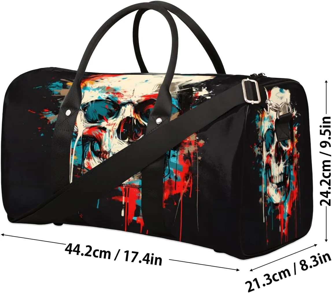 Gothic Skull Travel Duffle Bag, Sports Gym Bags for Women Men, Carry On Weekender Overnight Bag, Spooky Skeleton Bone Workout Hospital Airplane Trips Bag