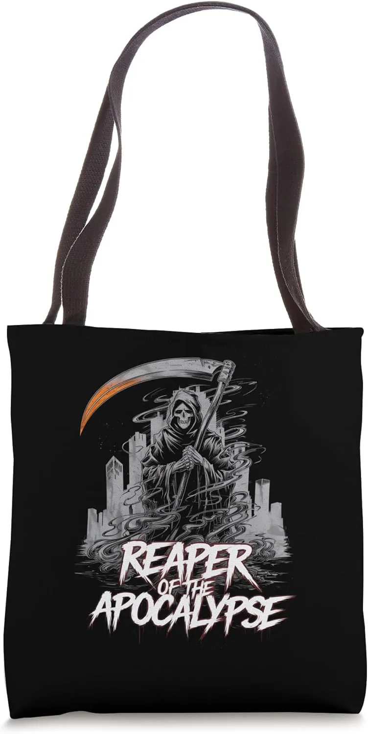 Grim Reaper Reaper of the Apocalypse Collapsing City Art Tote Bag