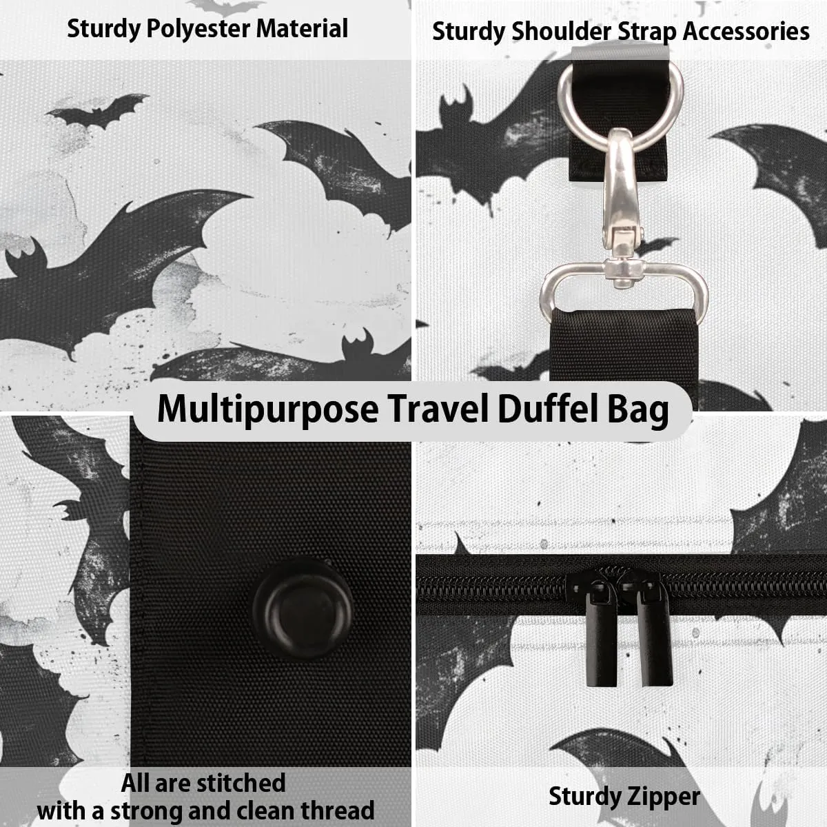 Halloween Bat Travel Duffle Bag, Sports Gym Bags for Women Men, Carry On Weekender Overnight Bag, Spooky Bat Workout Hospital Airplane Trips Bag