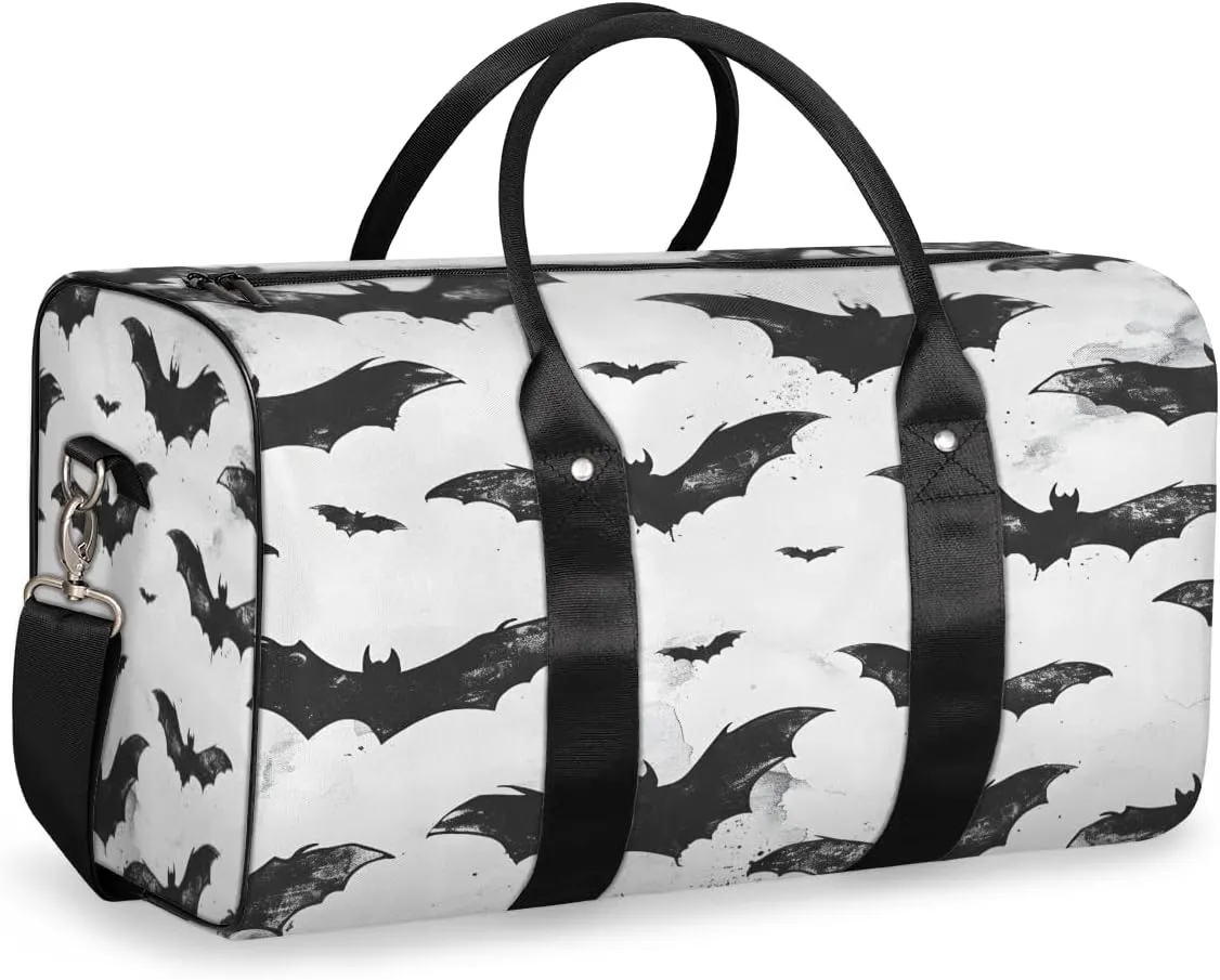 Halloween Bat Travel Duffle Bag, Sports Gym Bags for Women Men, Carry On Weekender Overnight Bag, Spooky Bat Workout Hospital Airplane Trips Bag