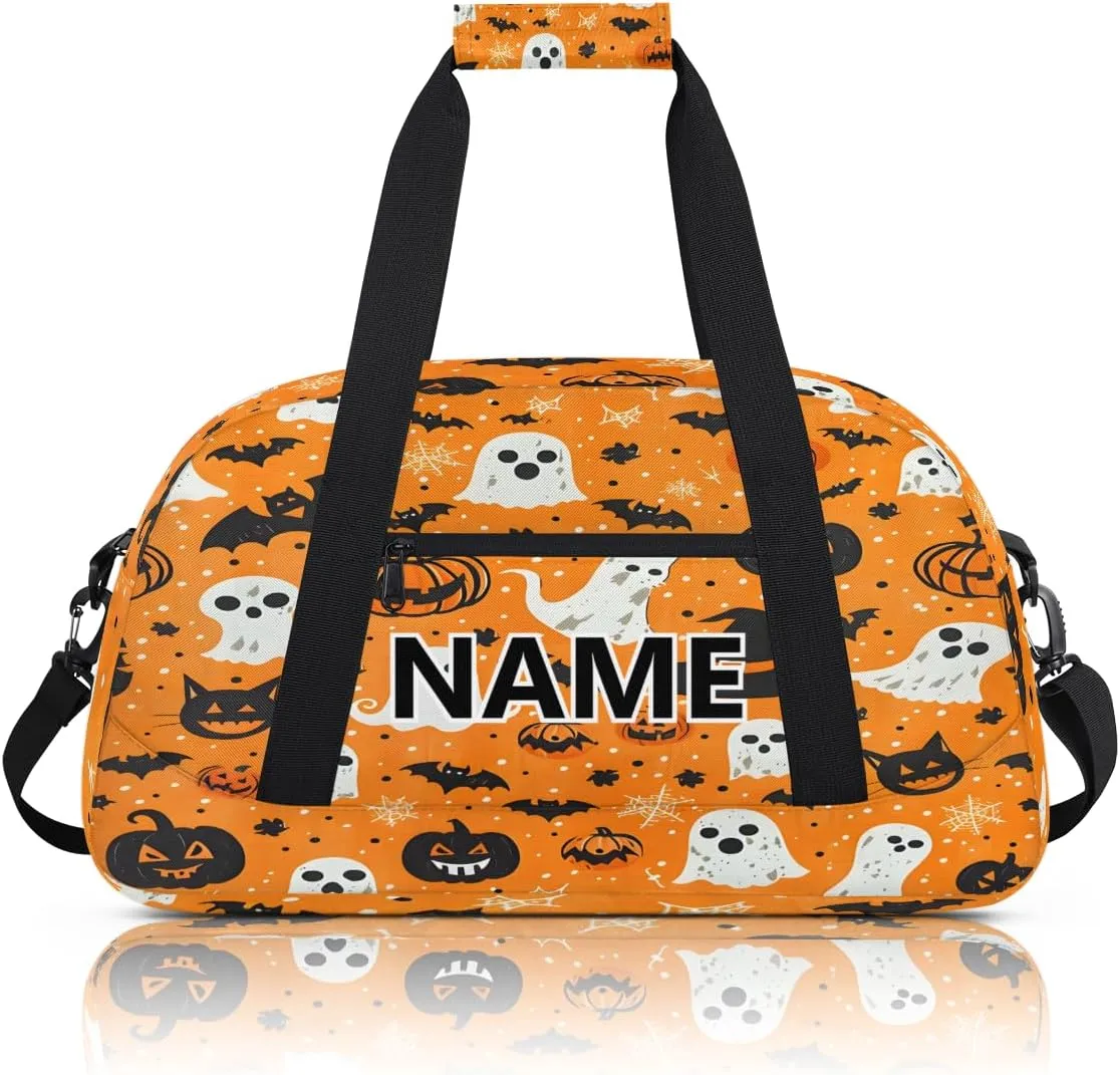 Halloween Mini Gym Bag 18 inch for Women Men Waterproof Custom Halloween Pumpkins Spooky Travel Duffel Bag Carry On Overnight Tote Nurse Bag for Work Fitness Hiking