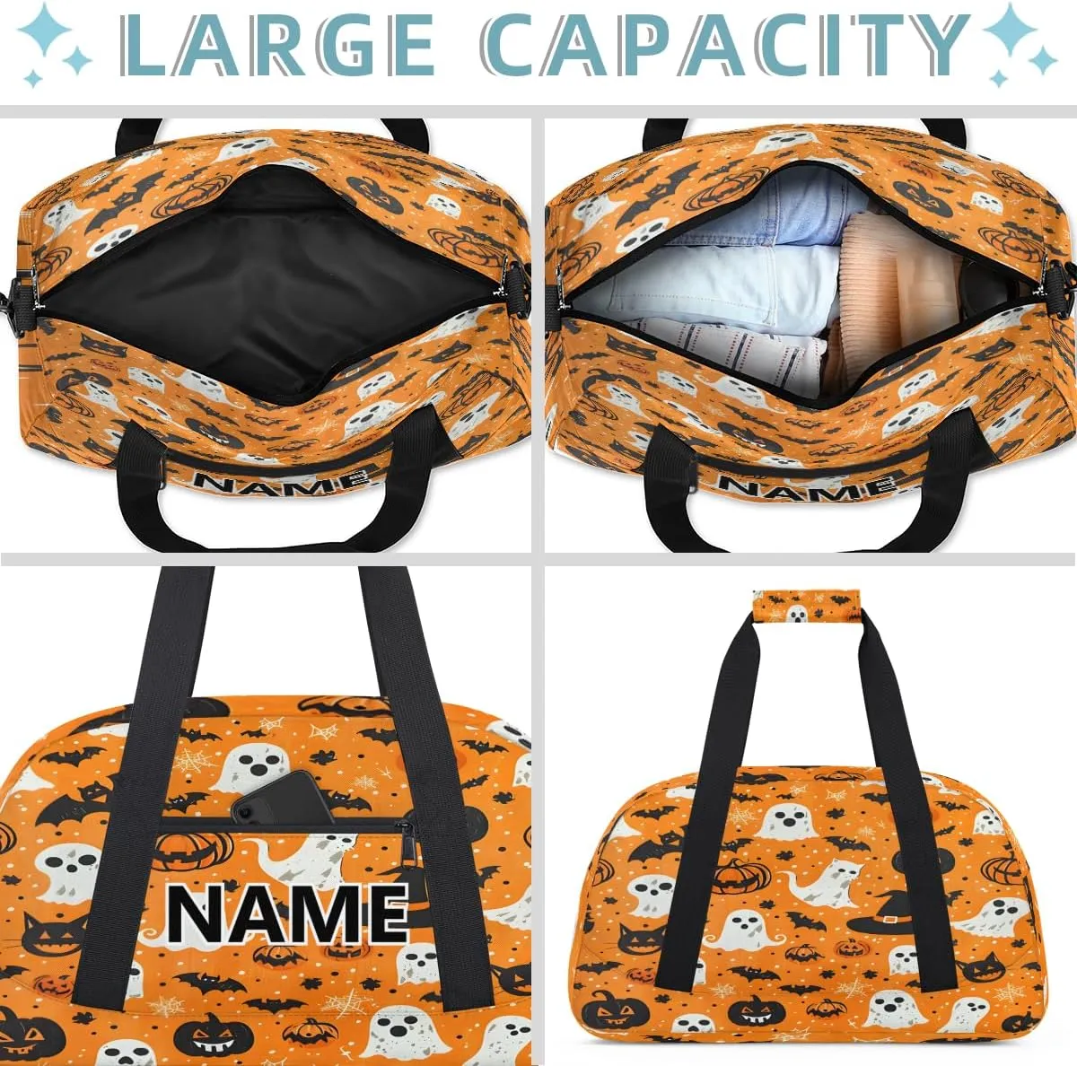 Halloween Mini Gym Bag 18 inch for Women Men Waterproof Custom Halloween Pumpkins Spooky Travel Duffel Bag Carry On Overnight Tote Nurse Bag for Work Fitness Hiking