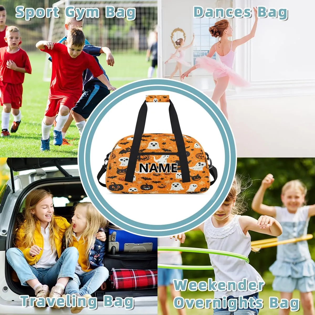 Halloween Mini Gym Bag 18 inch for Women Men Waterproof Custom Halloween Pumpkins Spooky Travel Duffel Bag Carry On Overnight Tote Nurse Bag for Work Fitness Hiking