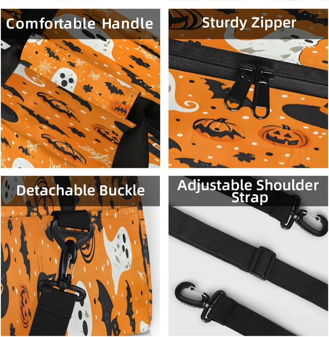 Halloween Mini Gym Bag 18 inch for Women Men Waterproof Custom Halloween Pumpkins Spooky Travel Duffel Bag Carry On Overnight Tote Nurse Bag for Work Fitness Hiking