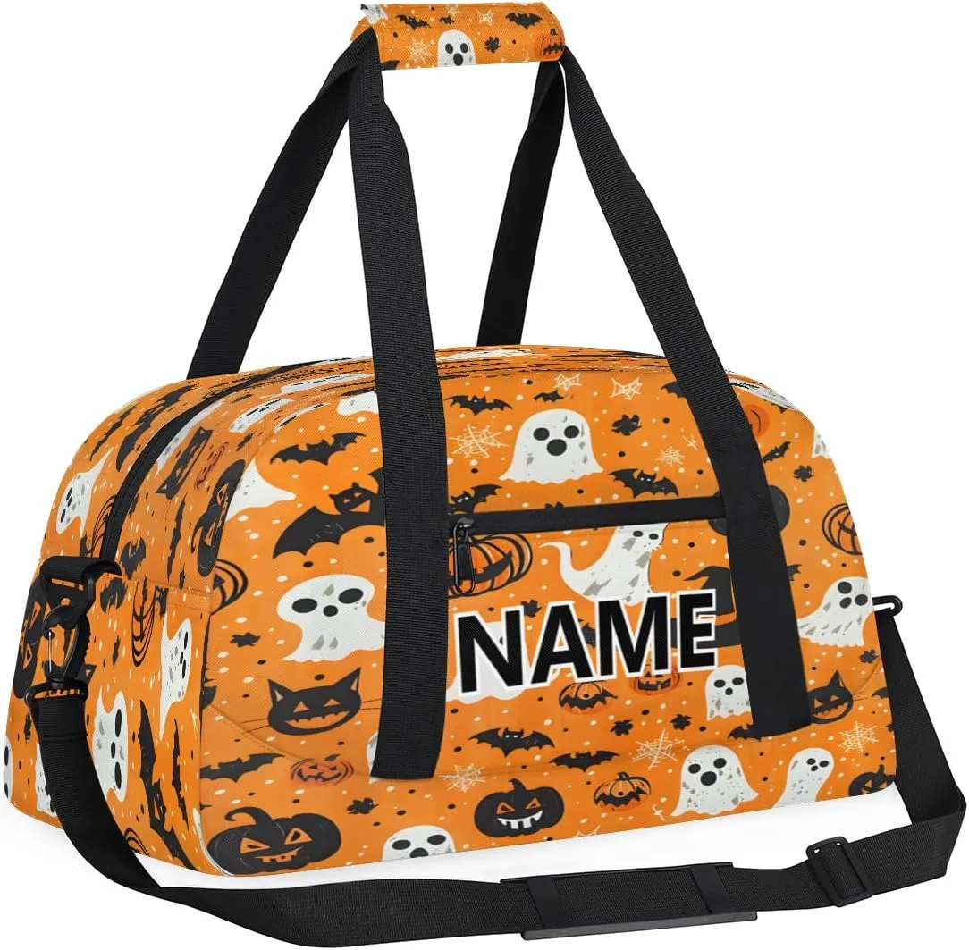 Halloween Mini Gym Bag 18 inch for Women Men Waterproof Custom Halloween Pumpkins Spooky Travel Duffel Bag Carry On Overnight Tote Nurse Bag for Work Fitness Hiking