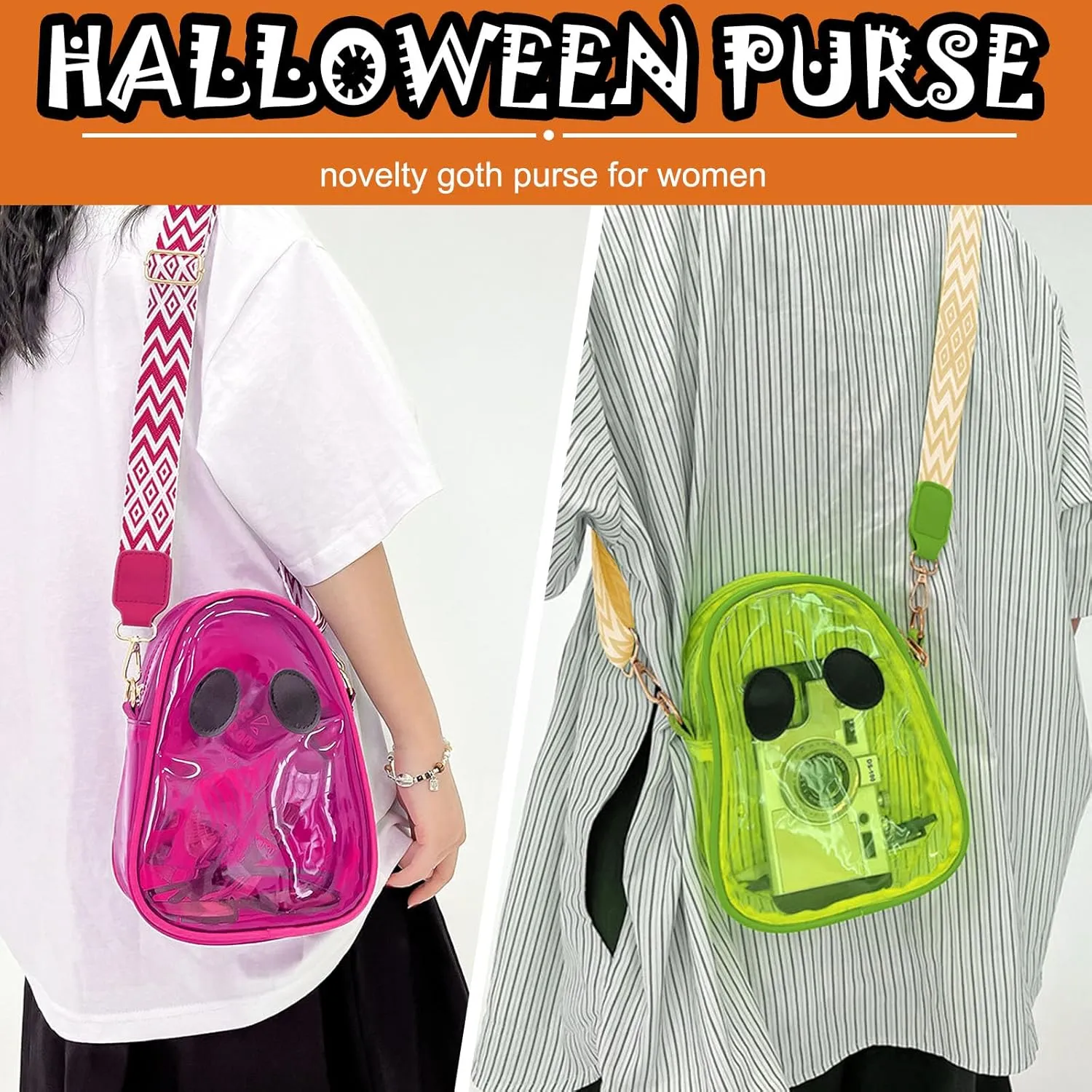 Halloween Pumpkin Clear Crossbody Purse, Transparent Lovely Ghost Purse Novelty Cute Spooky Season Shoulder Bag for Women