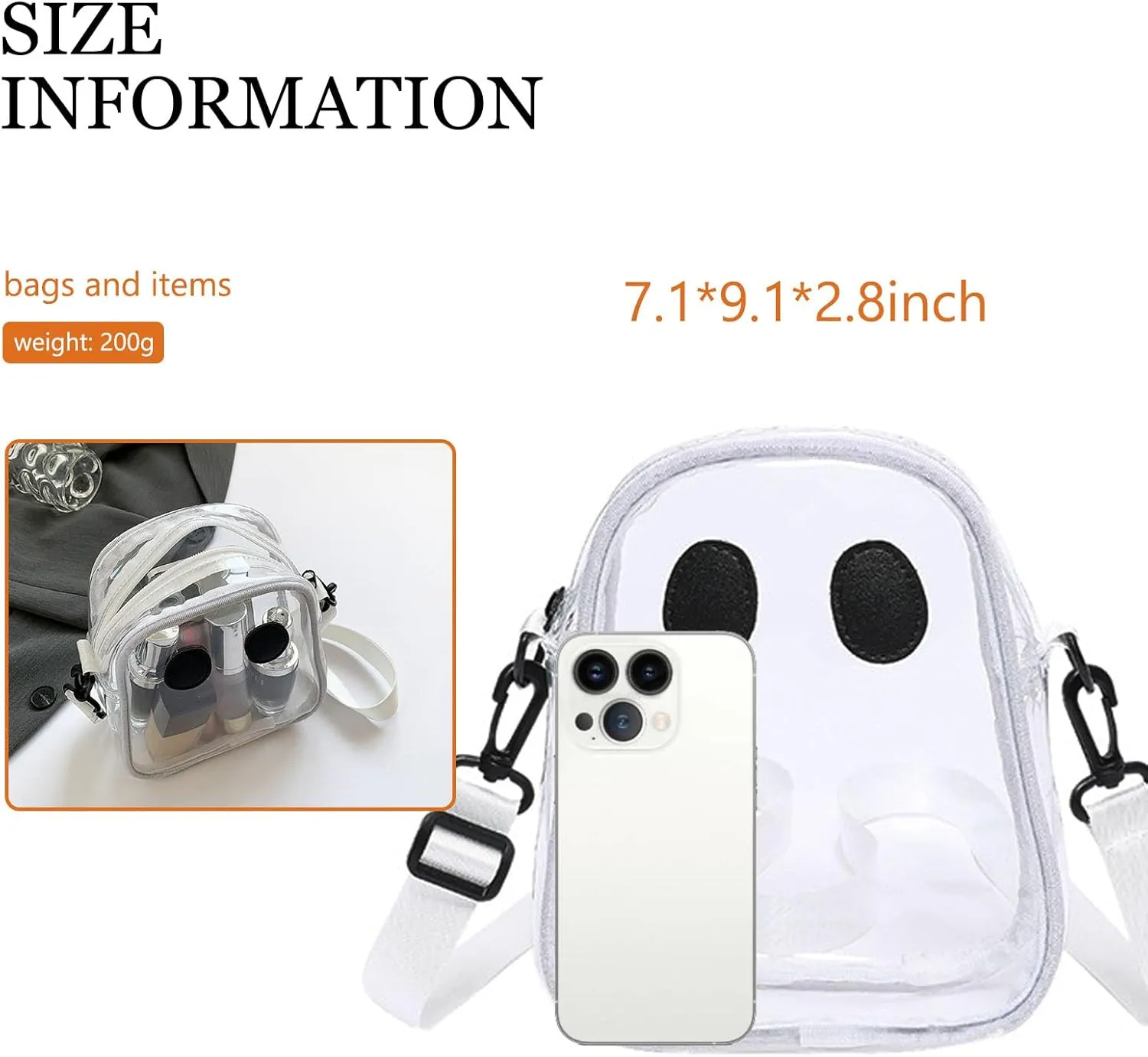 Halloween Pumpkin Clear Crossbody Purse, Transparent Novelty Ghost Purse Cute Spooky Season Shoulder Bag for Women