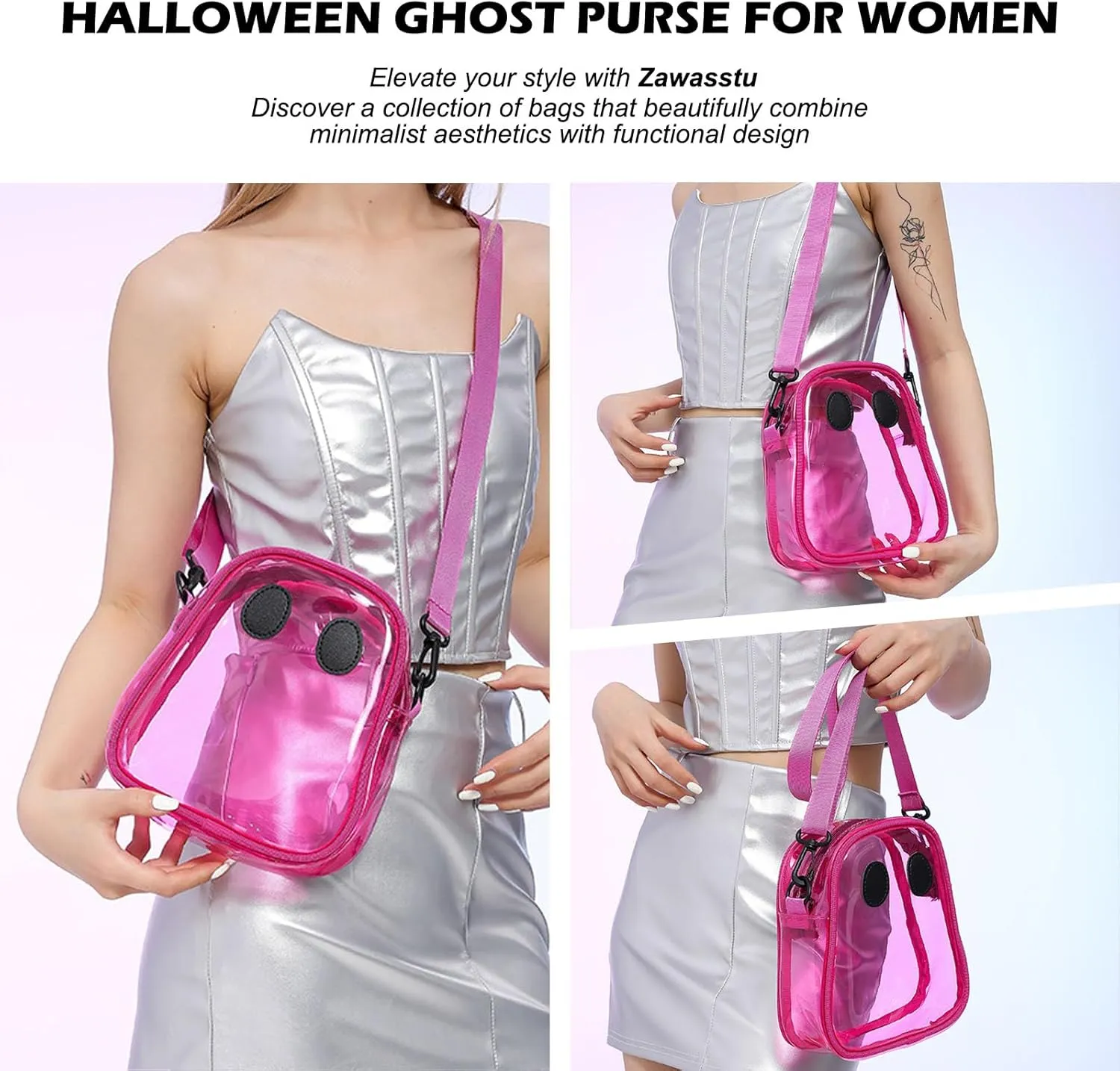 Halloween Pumpkin Clear Crossbody Purse, Transparent Novelty Ghost Purse Cute Spooky Season Shoulder Bag for Women
