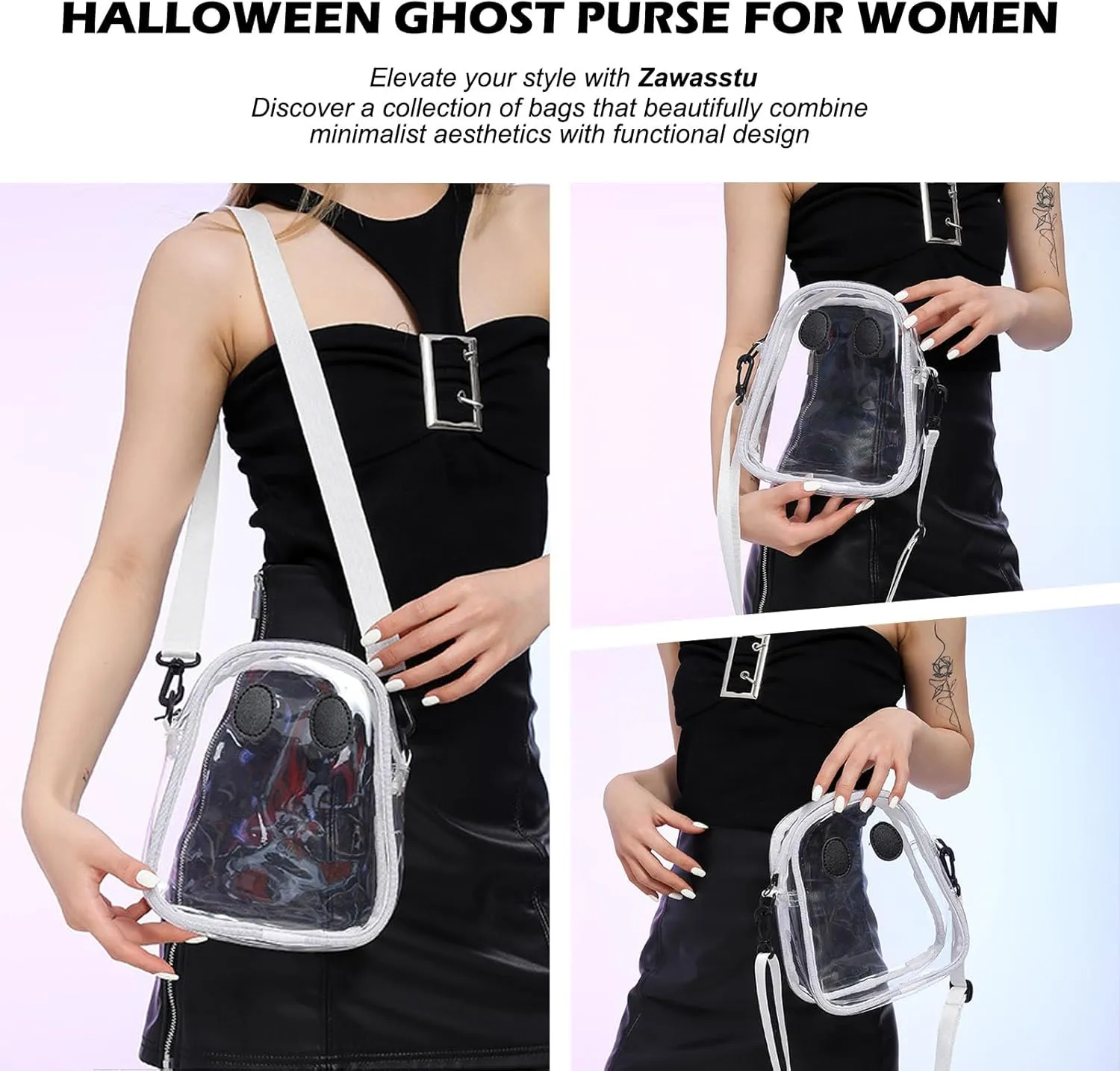 Halloween Pumpkin Clear Crossbody Purse, Transparent Novelty Ghost Purse Cute Spooky Season Shoulder Bag for Women