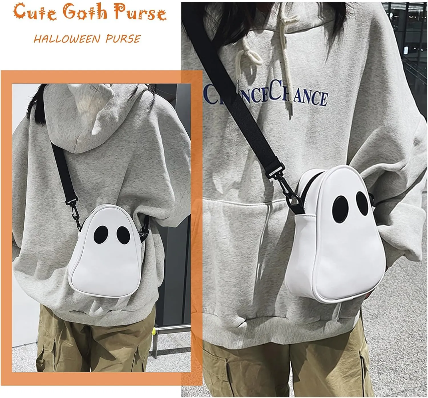 Halloween Pumpkin Crossbody Bag, Pu Leather Novelty Ghost Purse Cute Spooky Season Gothic Shoulder Bag for Women