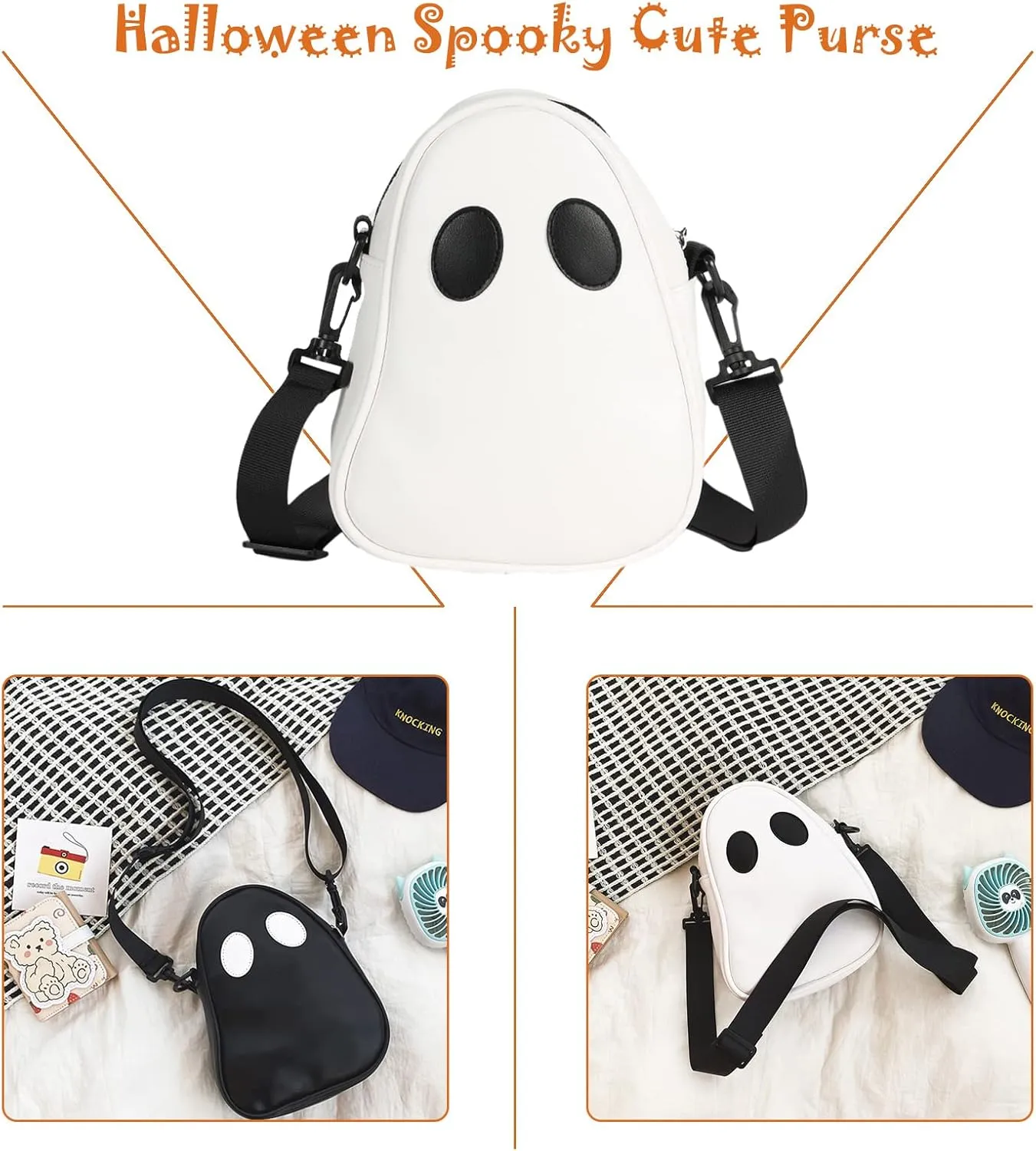 Halloween Pumpkin Crossbody Bag, Pu Leather Novelty Ghost Purse Cute Spooky Season Gothic Shoulder Bag for Women