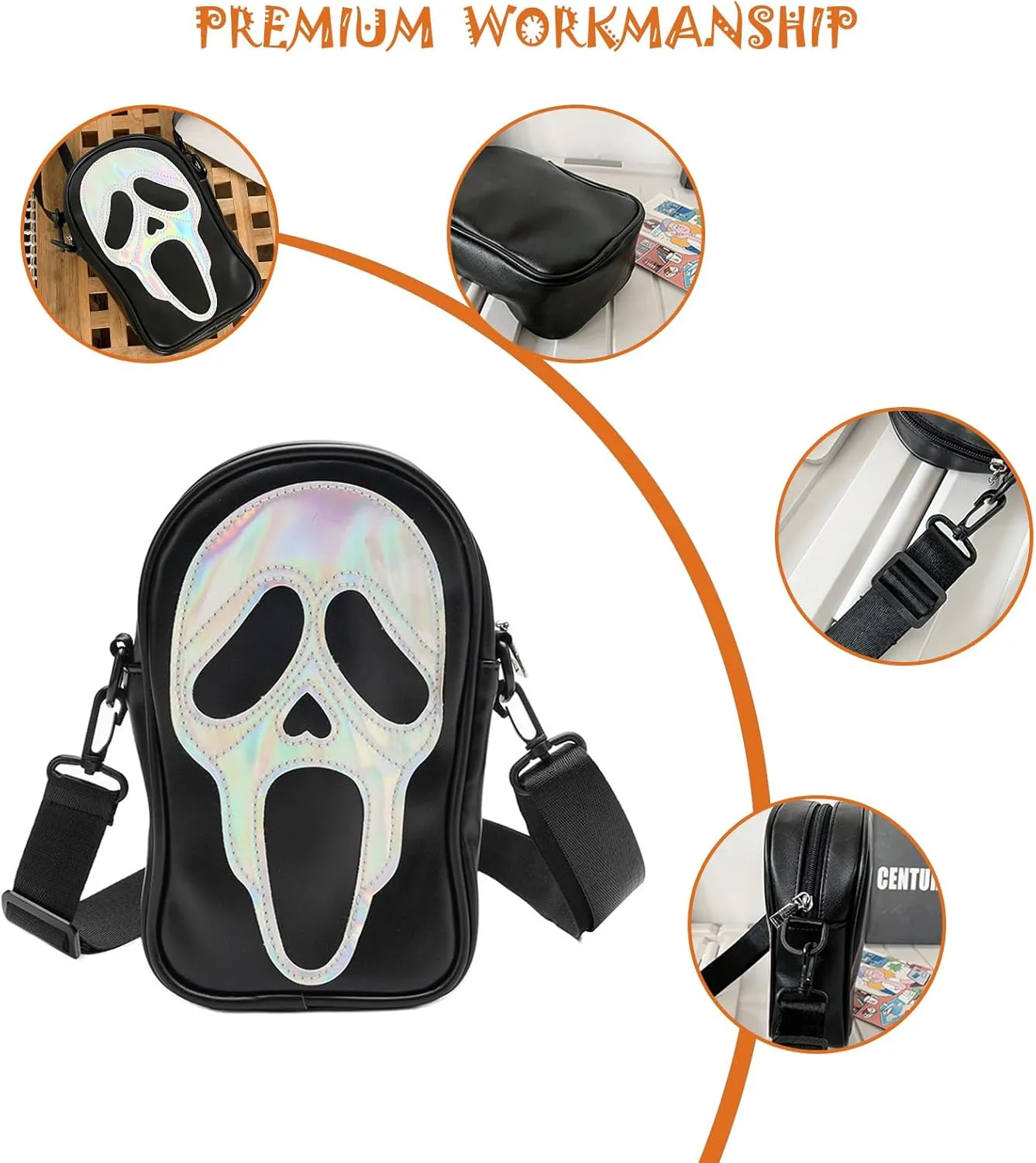 Halloween Pumpkin Crossbody Bag, Pu Leather Novelty Ghost Purse Cute Spooky Season Gothic Shoulder Bag for Women