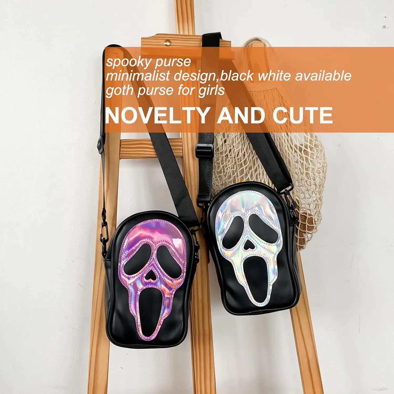 Halloween Pumpkin Crossbody Bag, Pu Leather Novelty Ghost Purse Cute Spooky Season Gothic Shoulder Bag for Women