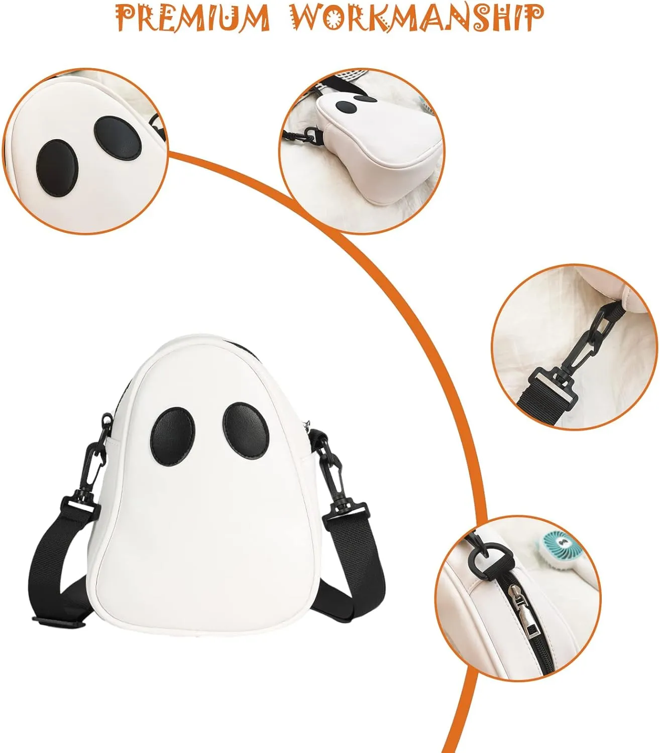 Halloween Pumpkin Crossbody Bag, Pu Leather Novelty Ghost Purse Cute Spooky Season Gothic Shoulder Bag for Women