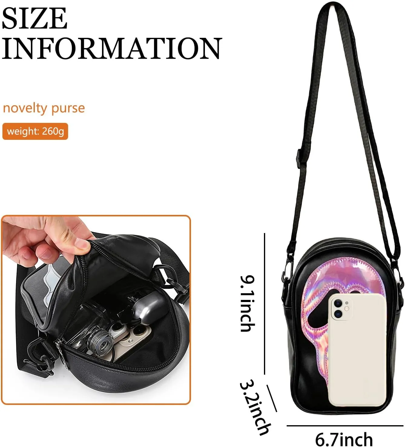 Halloween Pumpkin Crossbody Bag, Pu Leather Novelty Ghost Purse Cute Spooky Season Gothic Shoulder Bag for Women
