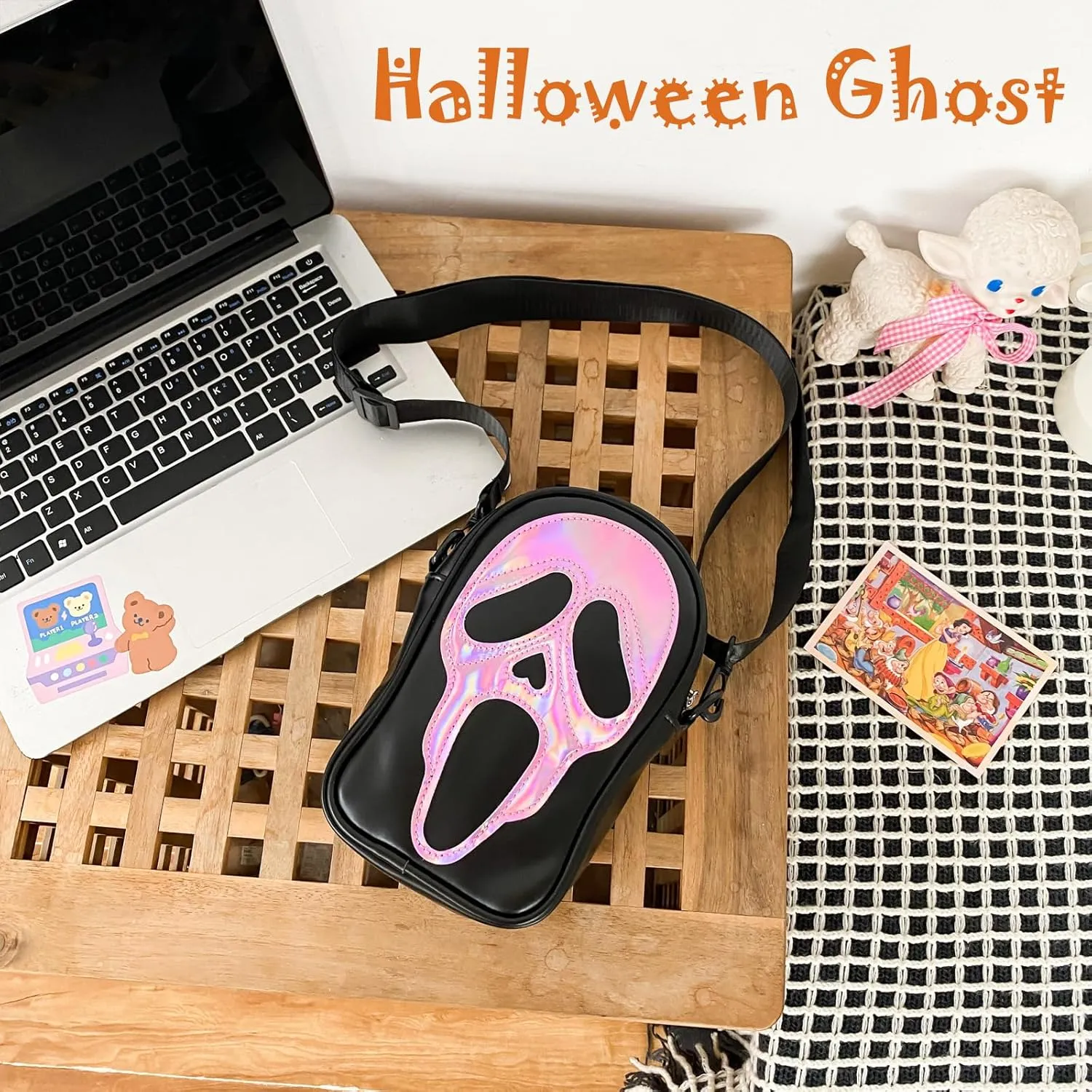 Halloween Pumpkin Crossbody Bag, Pu Leather Novelty Ghost Purse Cute Spooky Season Gothic Shoulder Bag for Women