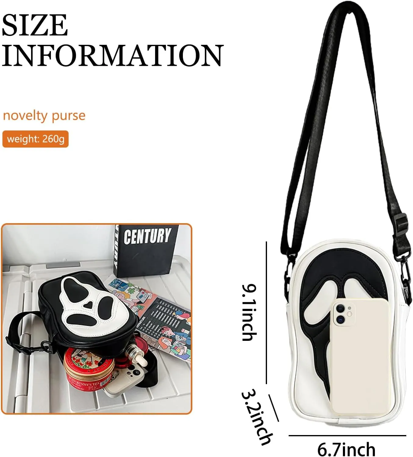 Halloween Pumpkin Crossbody Bag, Pu Leather Novelty Ghost Purse Cute Spooky Season Gothic Shoulder Bag for Women