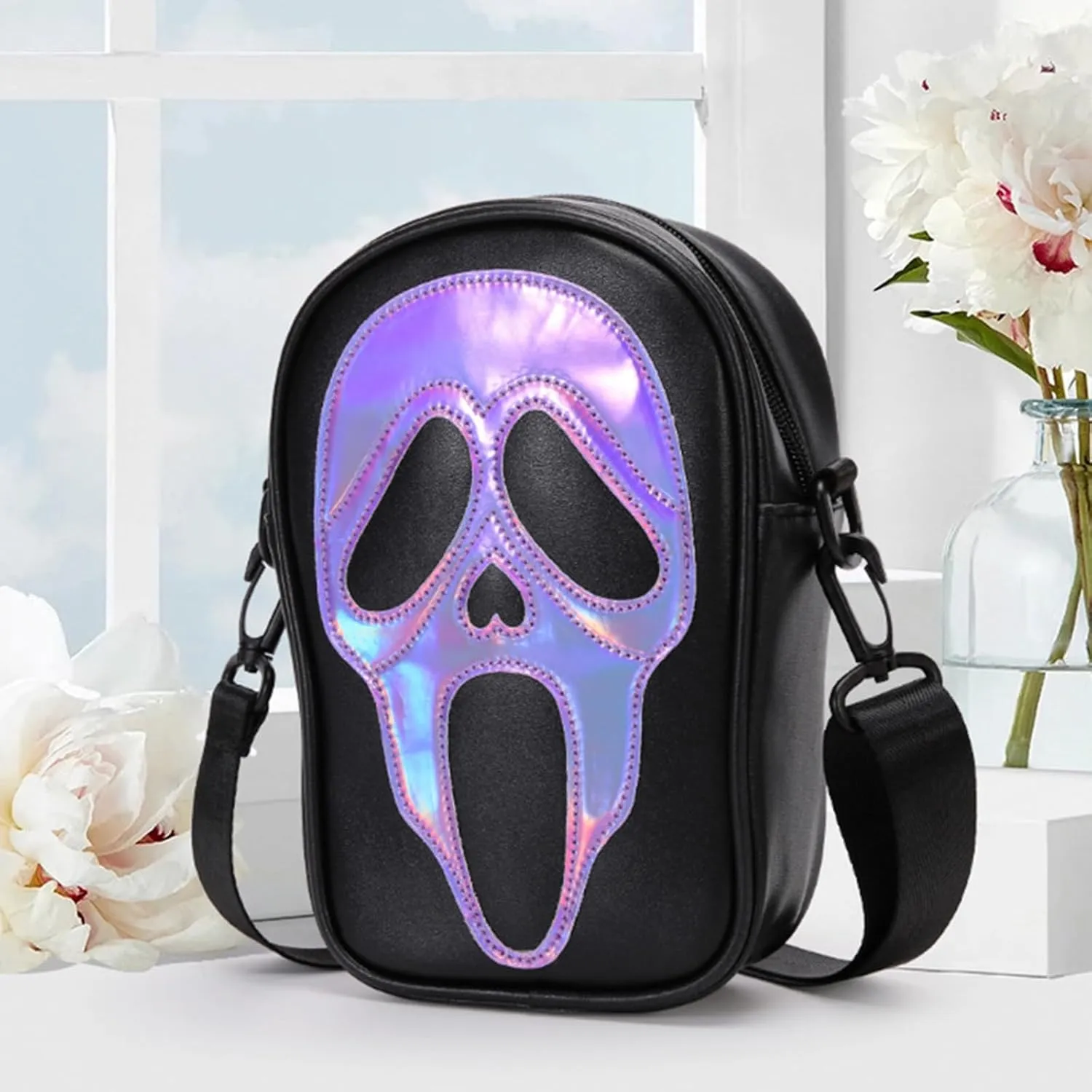 Halloween Pumpkin Crossbody Bag, Pu Leather Novelty Ghost Purse Cute Spooky Season Gothic Shoulder Bag for Women