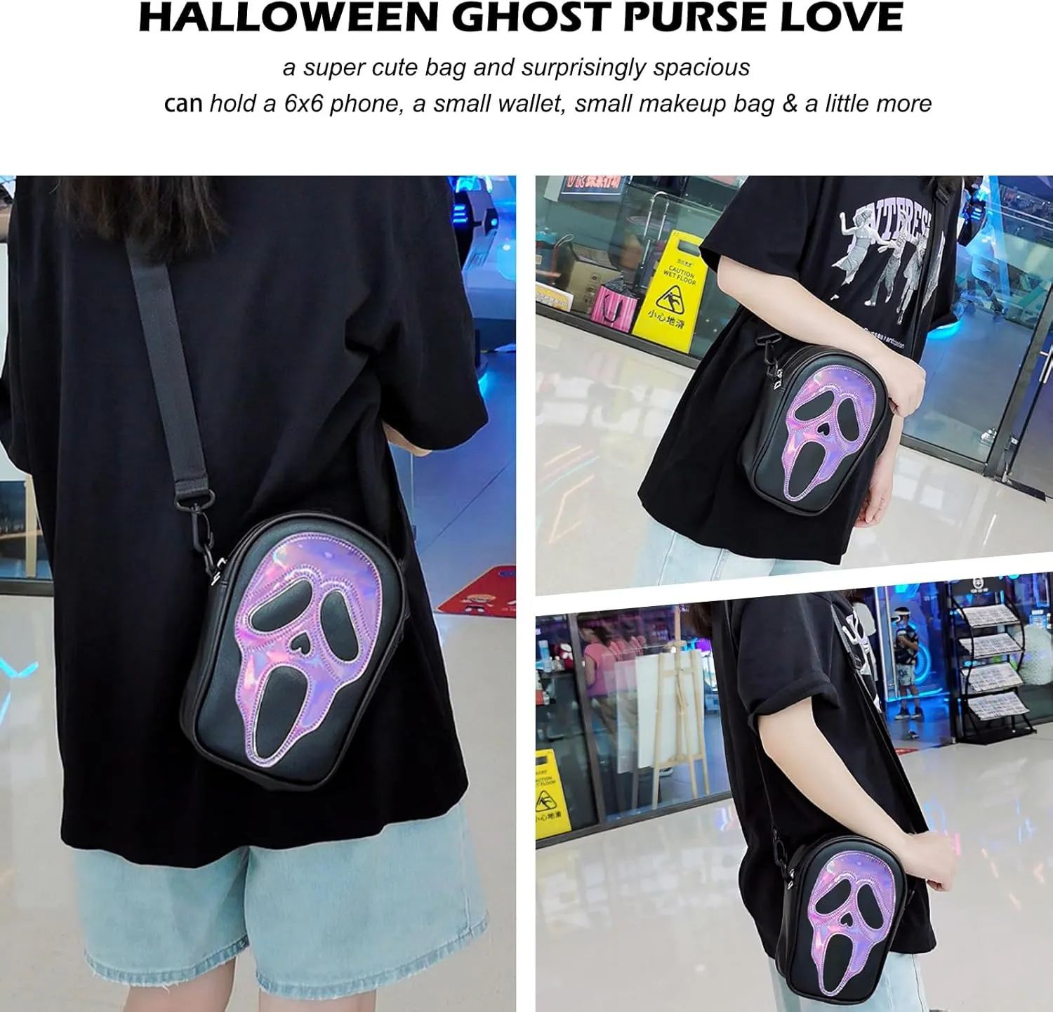 Halloween Pumpkin Crossbody Bag, Pu Leather Novelty Ghost Purse Cute Spooky Season Gothic Shoulder Bag for Women