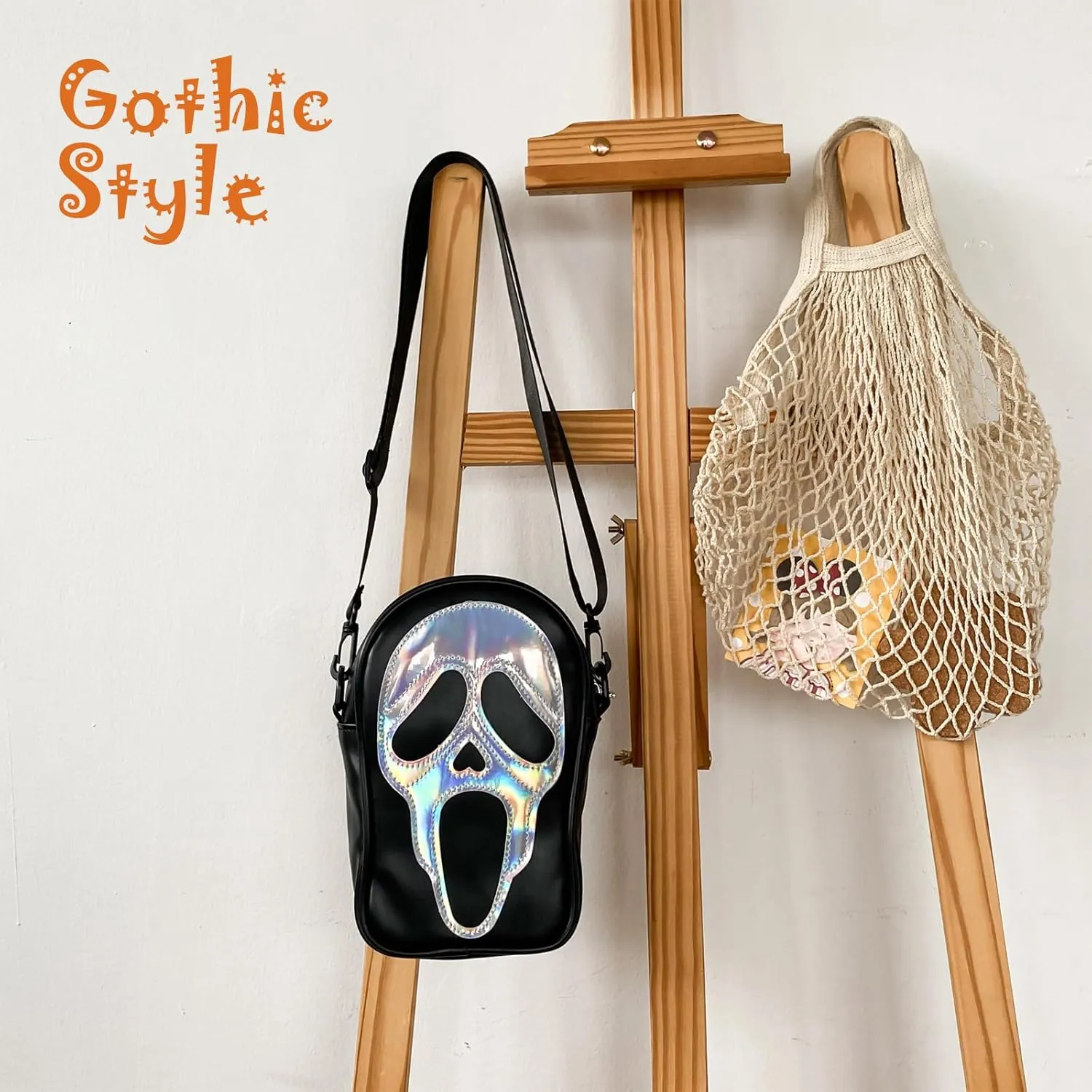 Halloween Pumpkin Crossbody Bag, Pu Leather Novelty Ghost Purse Cute Spooky Season Gothic Shoulder Bag for Women
