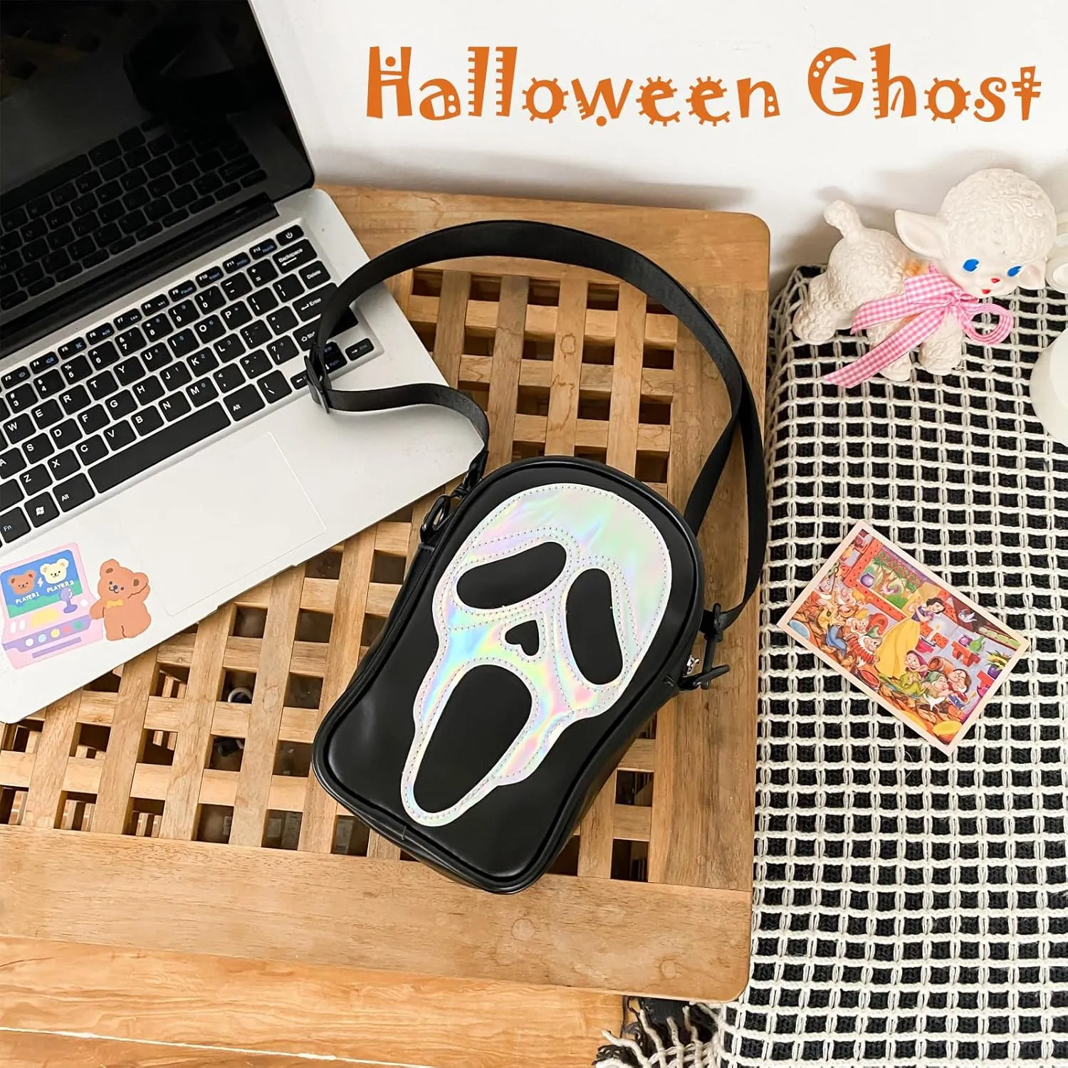 Halloween Pumpkin Crossbody Bag, Pu Leather Novelty Ghost Purse Cute Spooky Season Gothic Shoulder Bag for Women