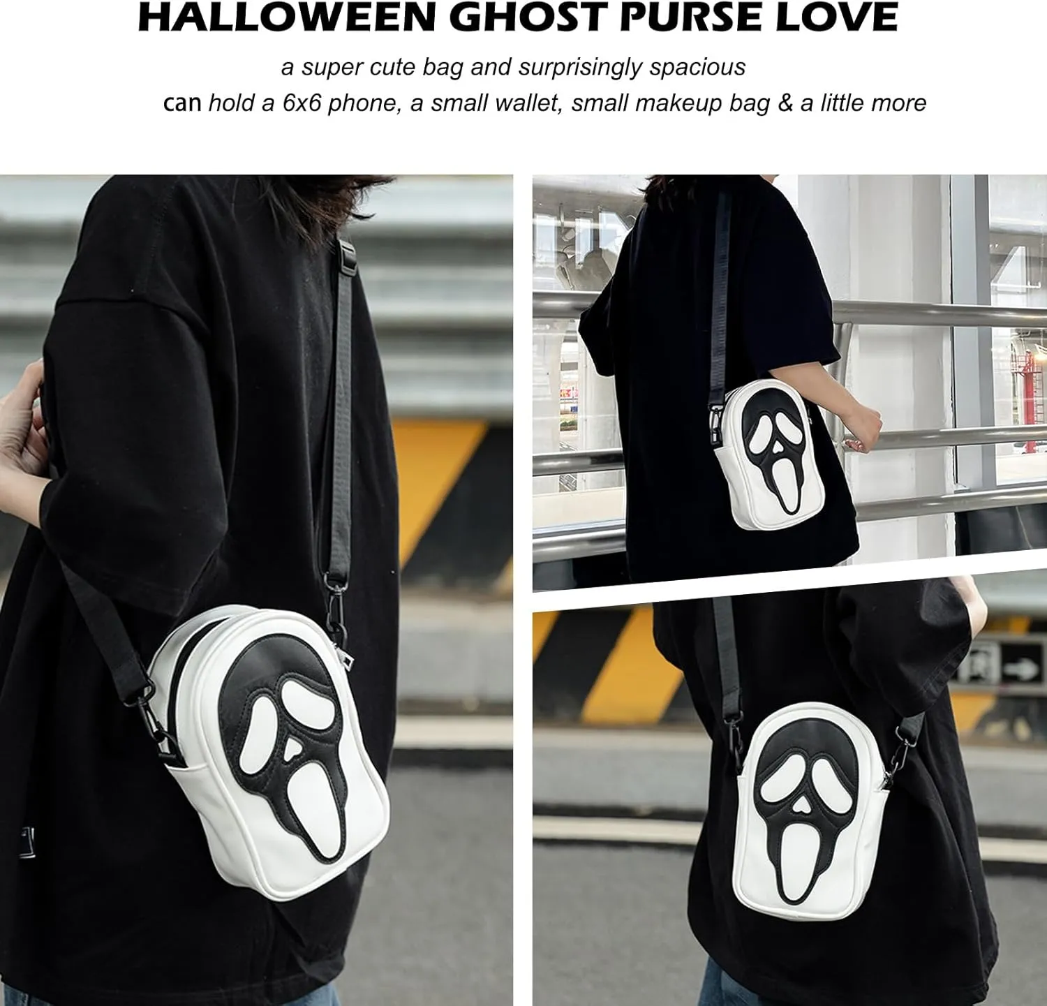 Halloween Pumpkin Crossbody Bag, Pu Leather Novelty Ghost Purse Cute Spooky Season Gothic Shoulder Bag for Women